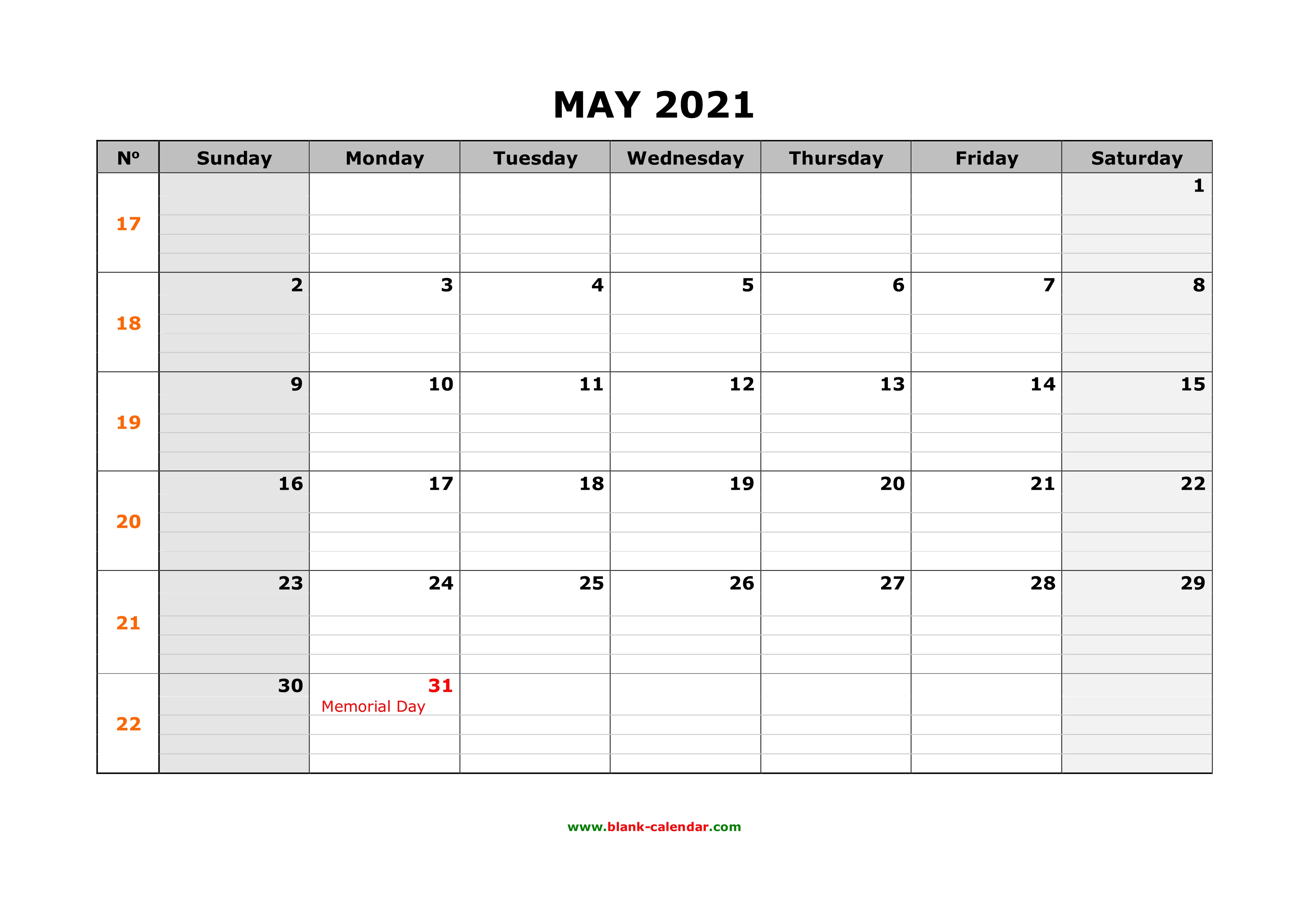 May 2021 Calendar Printable With Notes