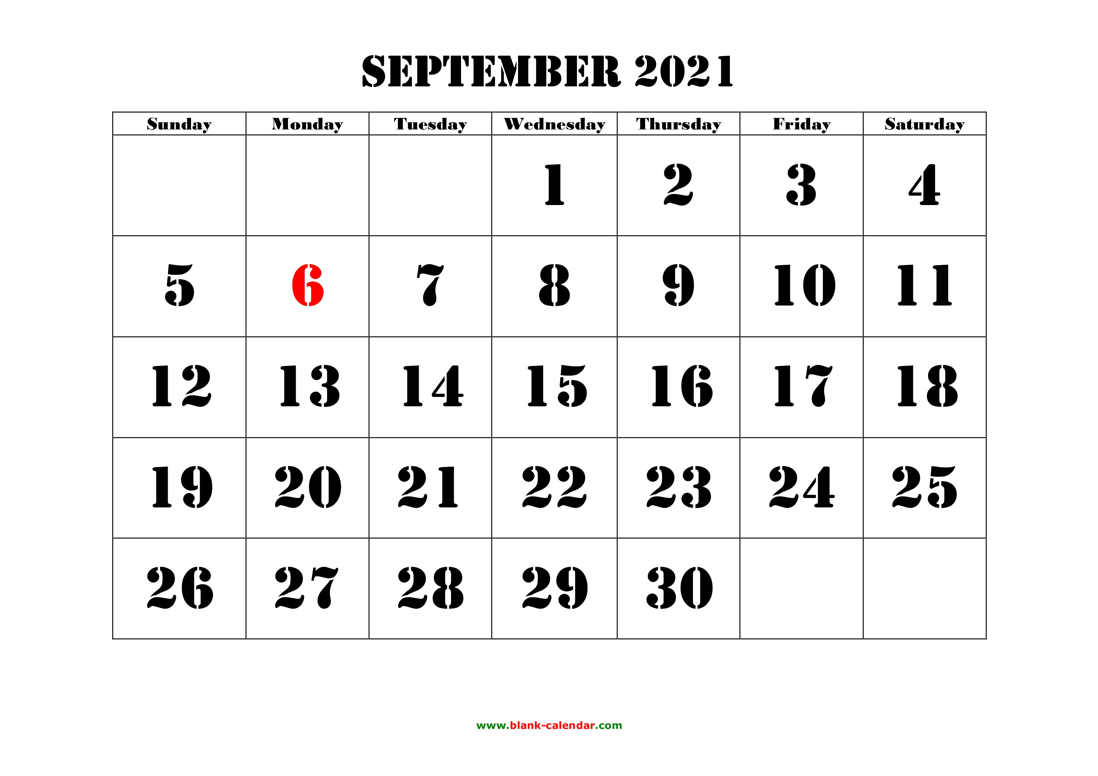 Free Download Printable September 2021 Calendar, large ...
