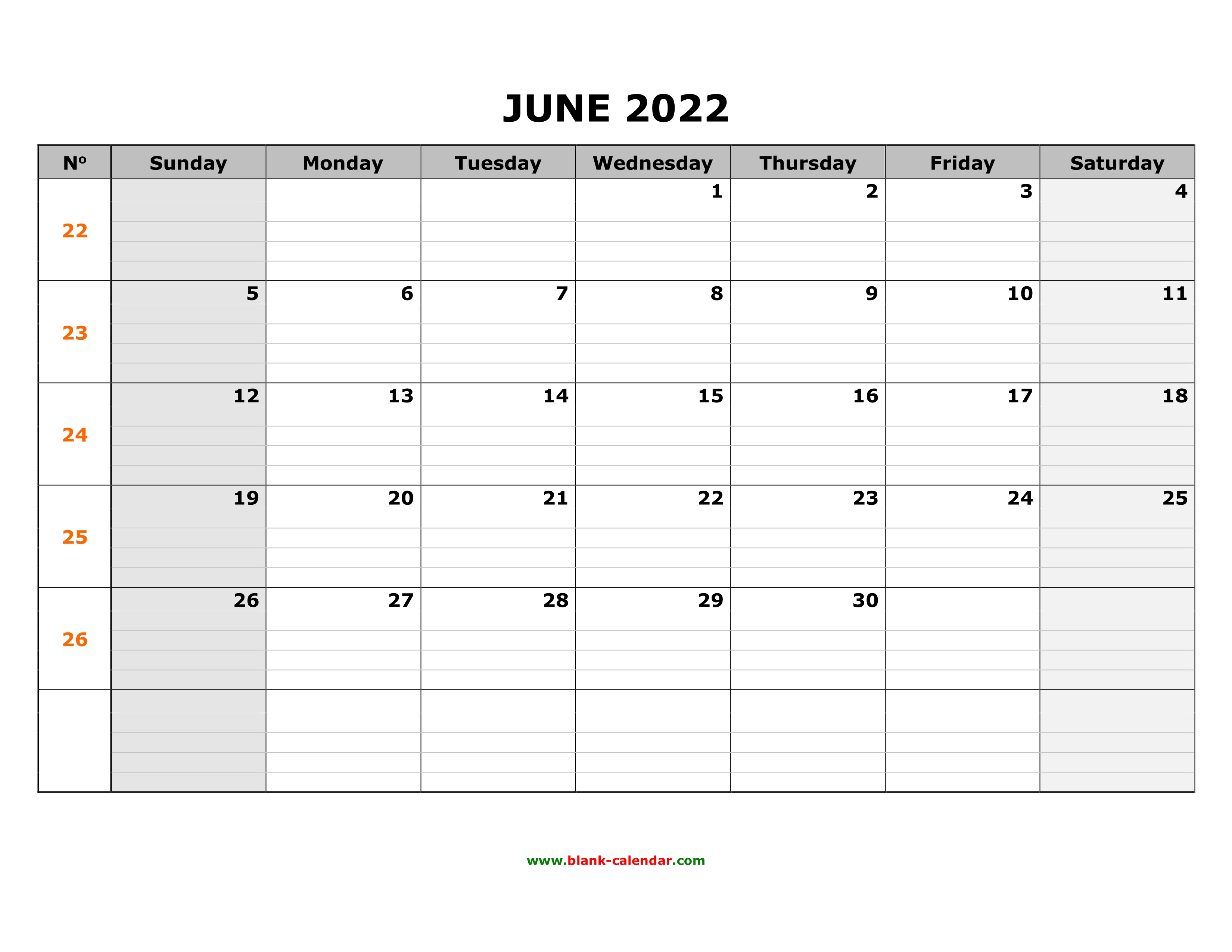 Free Download Printable June 2022 Calendar Large Box Grid Space For Notes