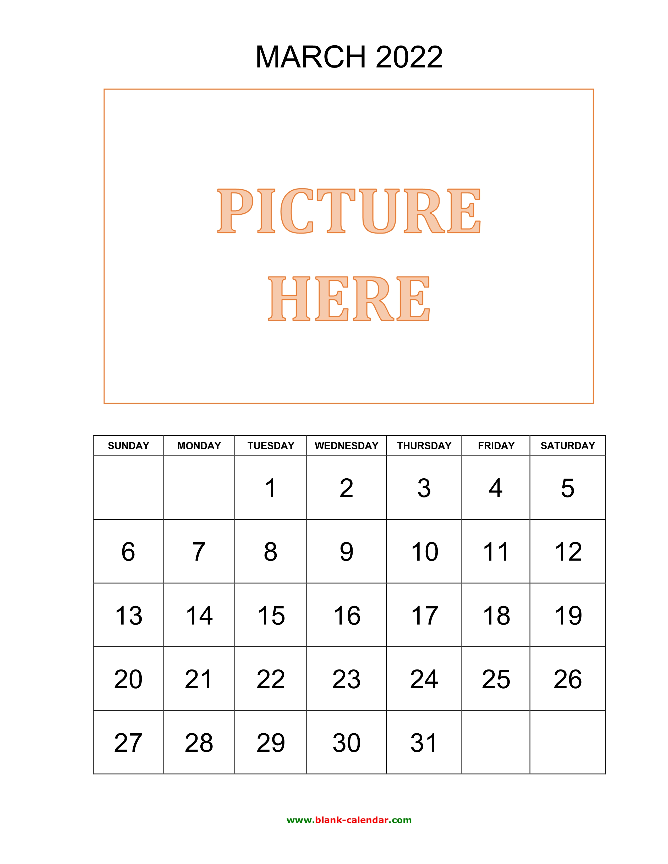 Free Download Printable March 2022 Calendar Pictures Can Be Placed At