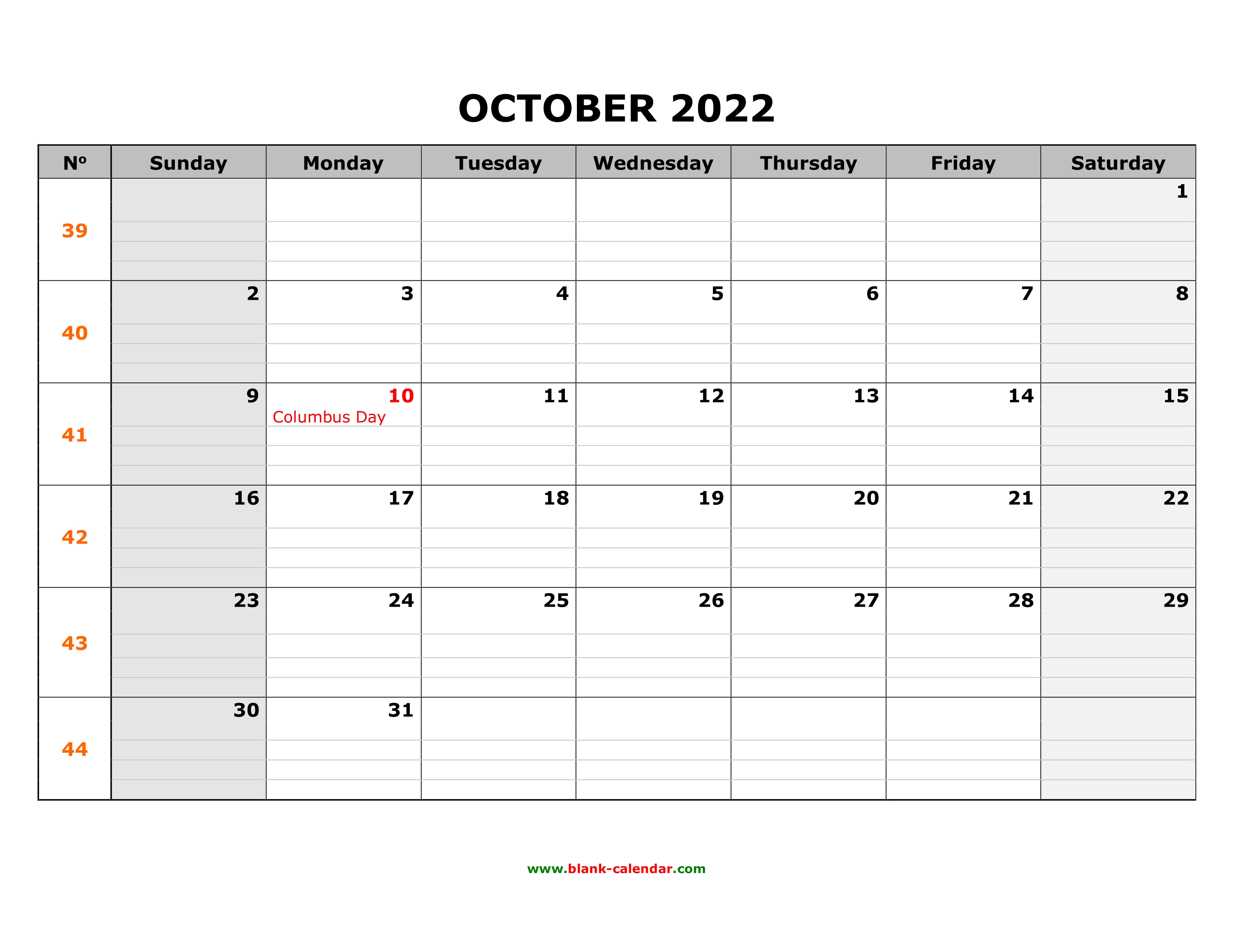 free download printable october 2022 calendar large box grid space for notes