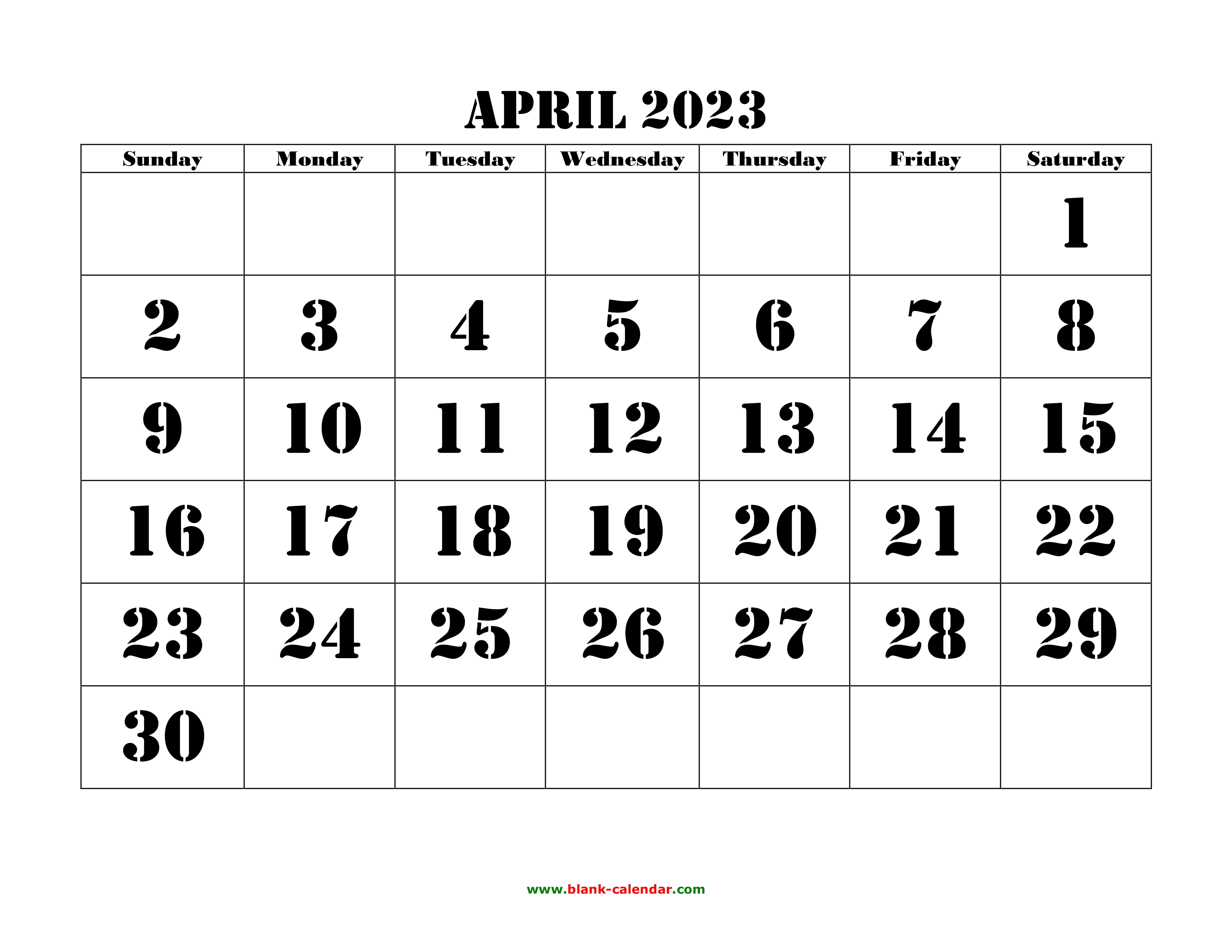 Large Printable April 2023 Calendar Get Calendar 2023 Update