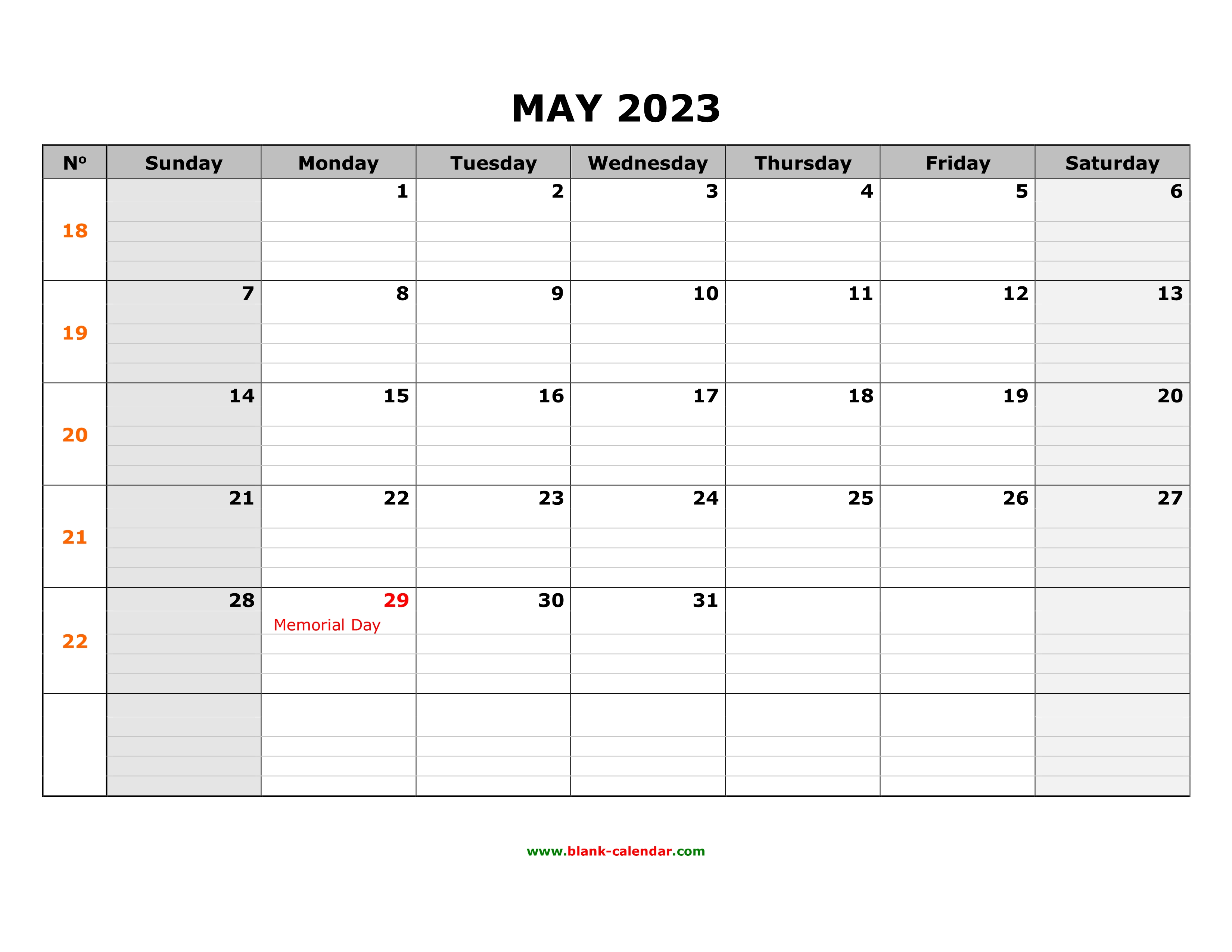 Free Download Printable May 2023 Calendar Large Box Grid Space For Notes