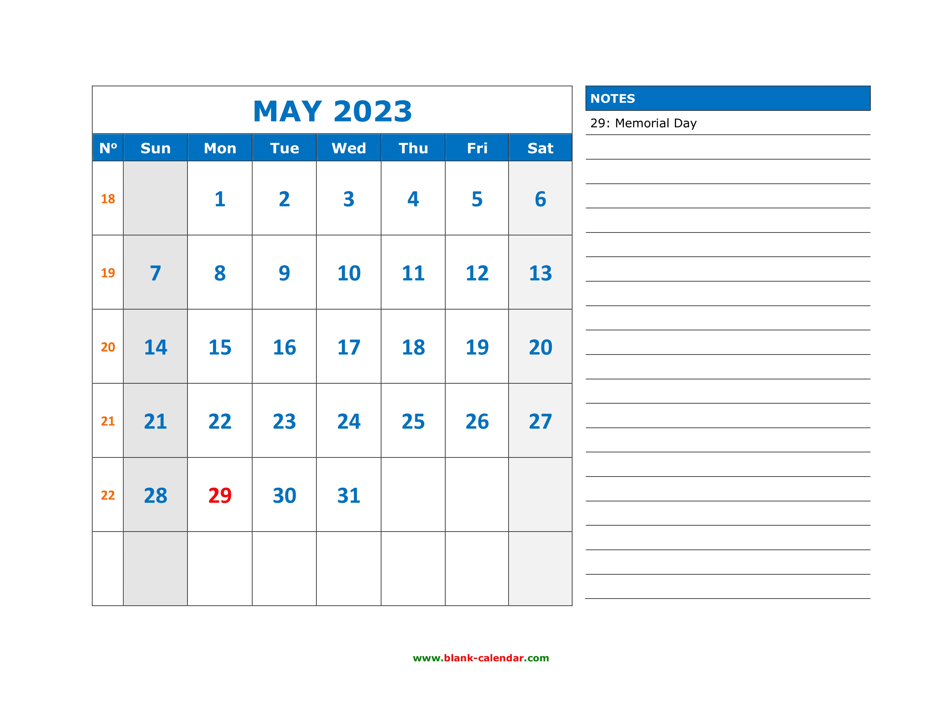 Free Download Printable May 2023 Calendar Large Space For Appointment