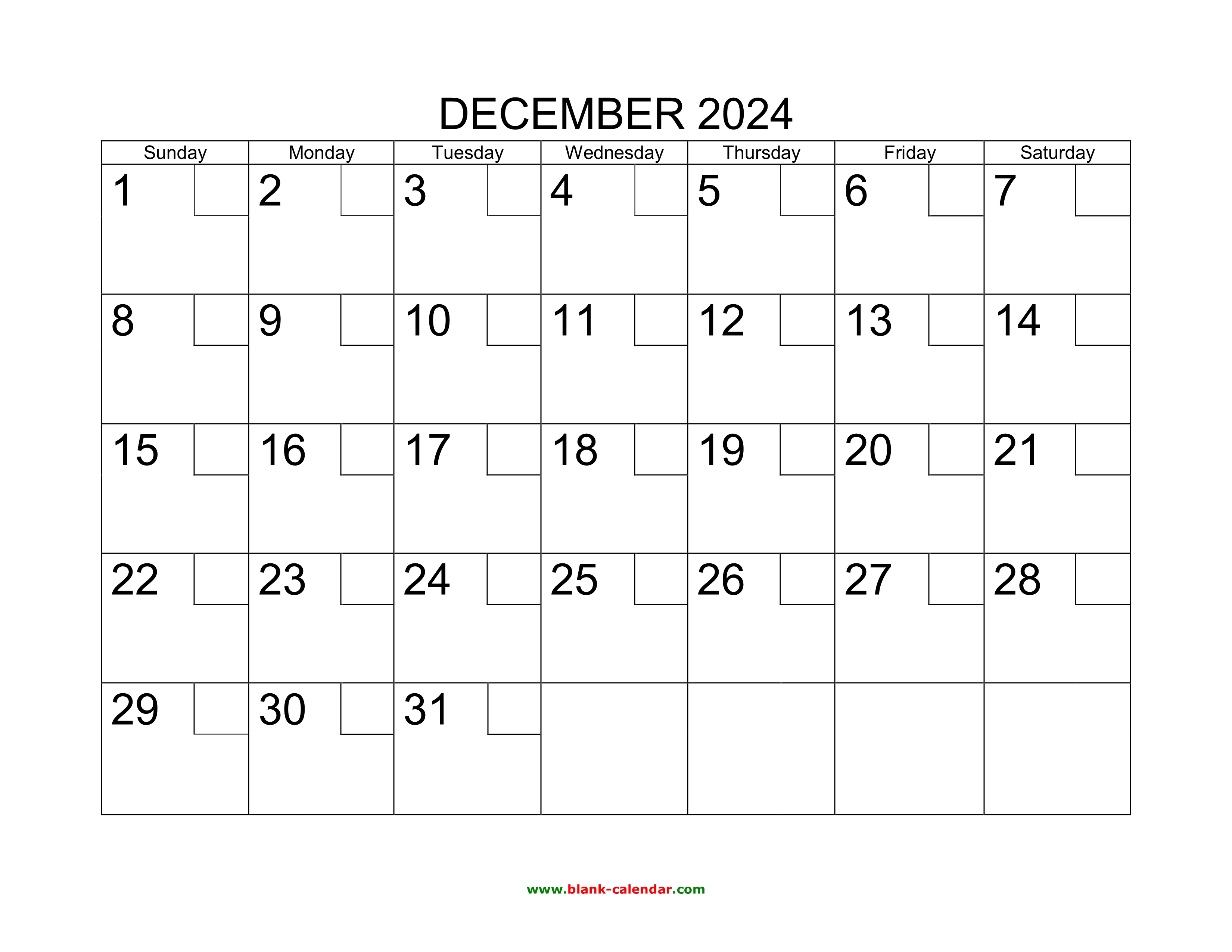 Free Download Printable December 2024 Calendar with check boxes