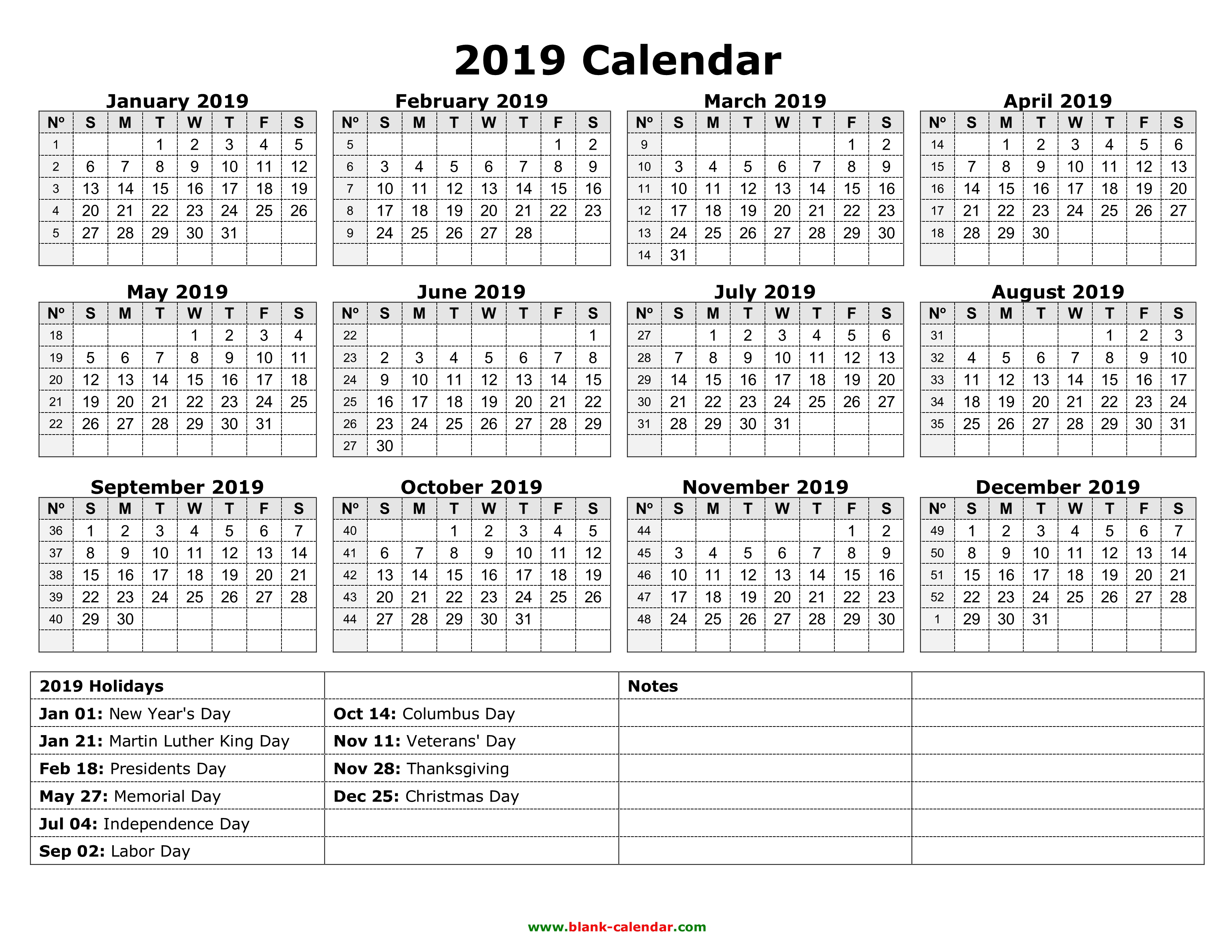 Yearly Calendar 19 Free Download And Print