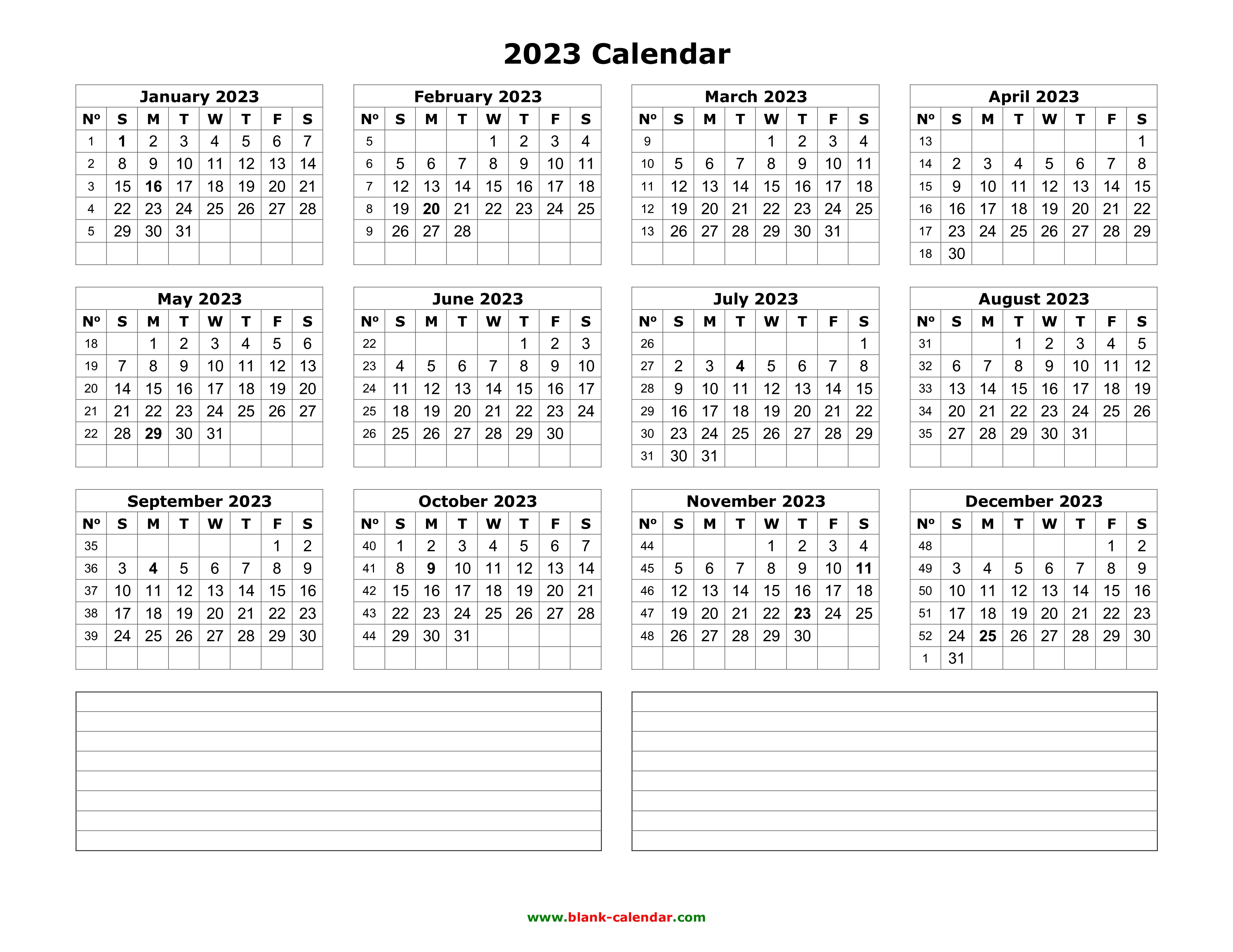 Yearly Calendar 2023 Free Download And Print 2023 Year Calendar