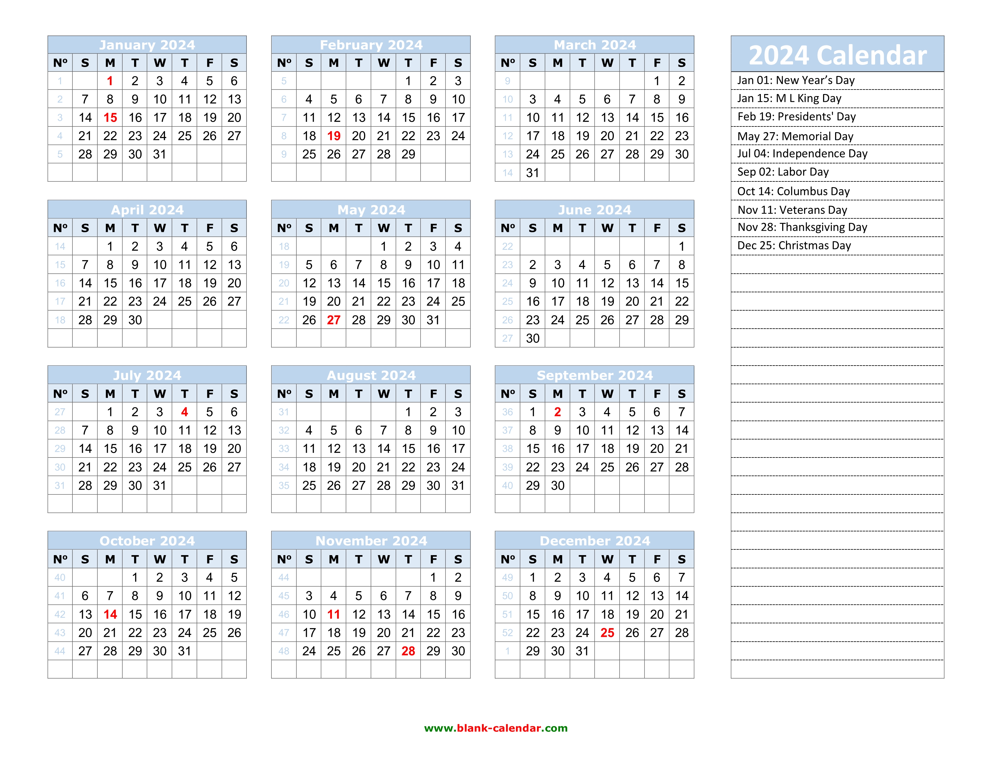 2024 Yearly Calendar Landscape Printable Pdf Zarla Kathryne
