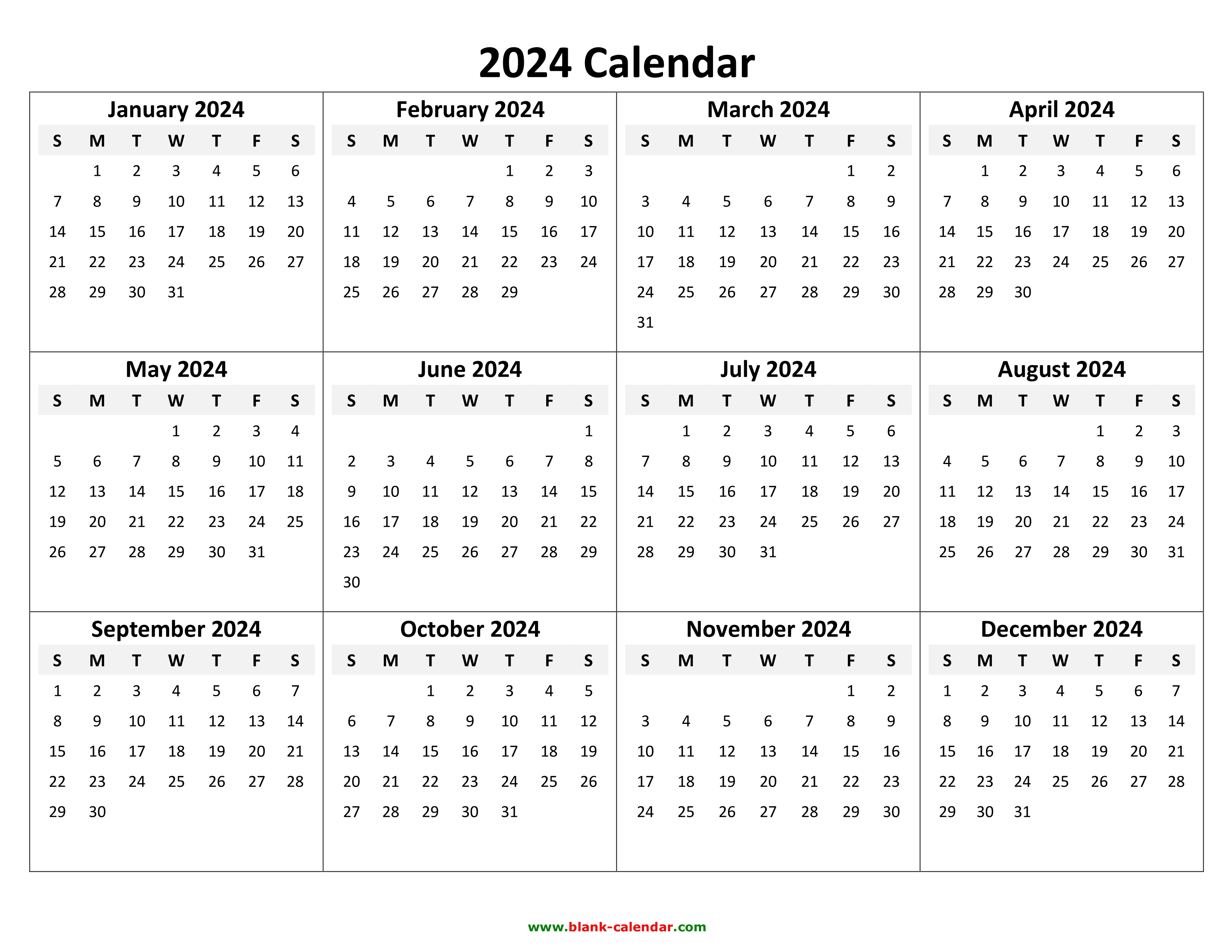 Yearly Calendar 2024 Free Download And Print Gambaran