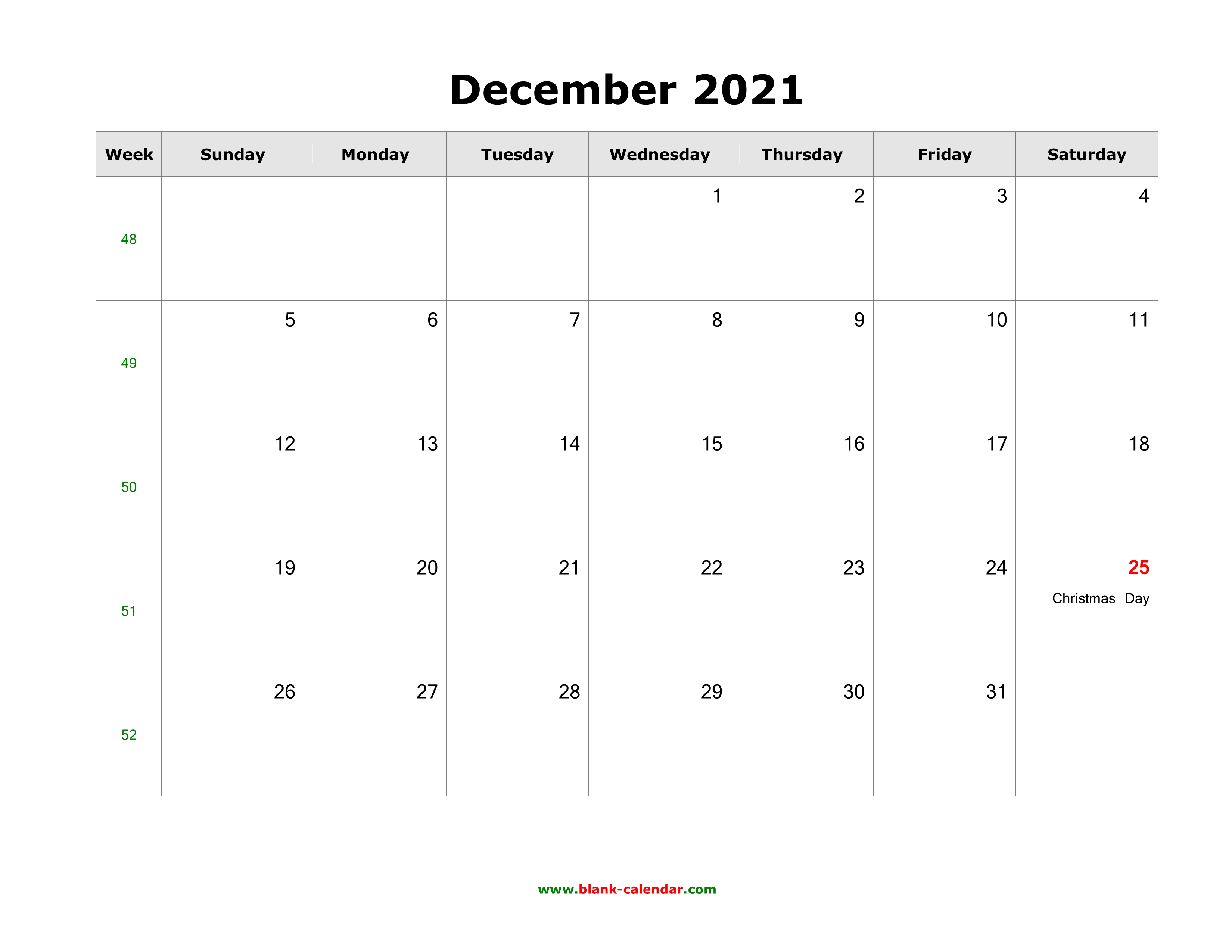 Download December 2021 Blank Calendar with US Holidays ...