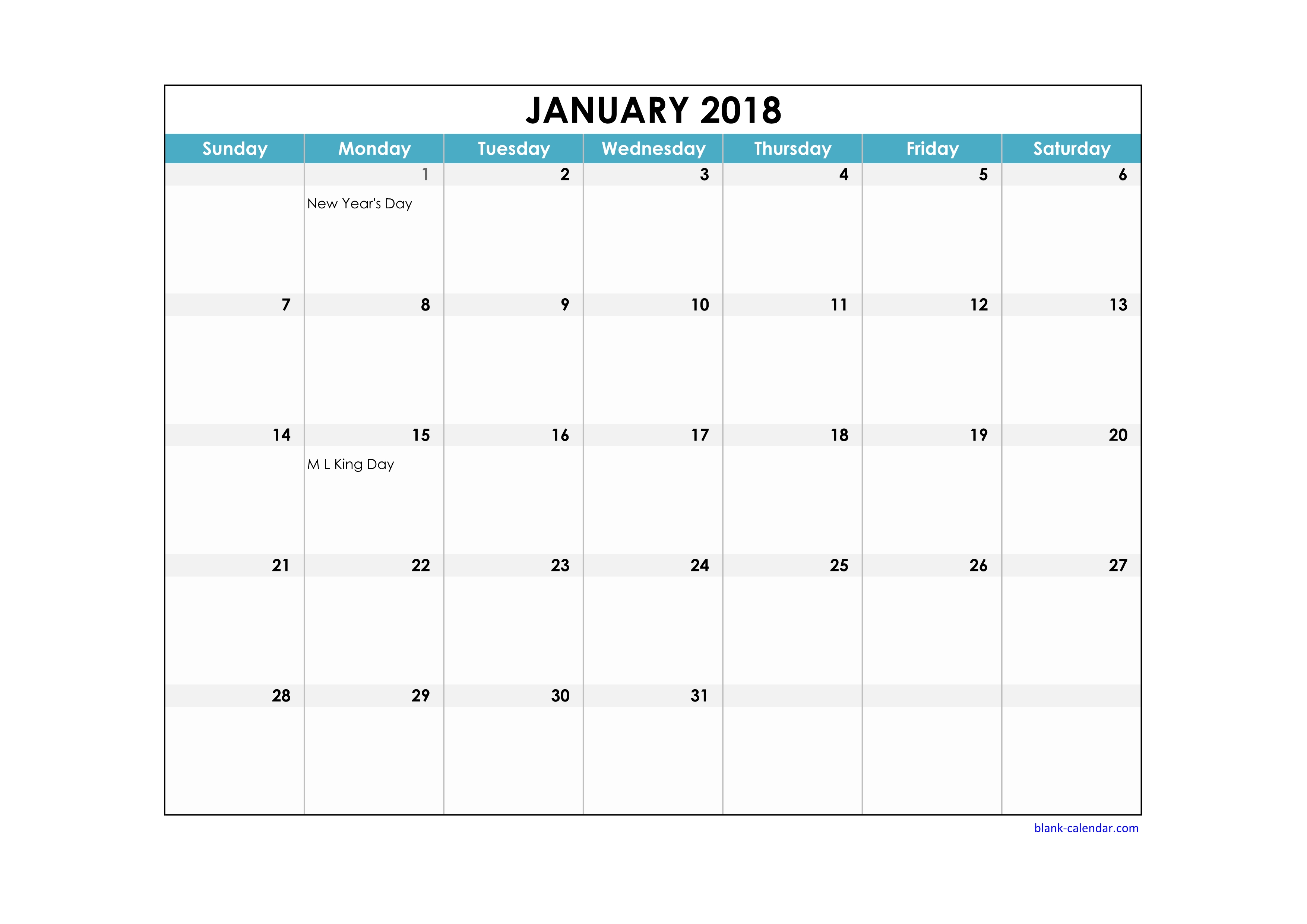 Free Download 18 Excel Calendar Large Boxes In The Grid Horizontal