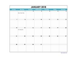 2018 Excel Calendar large boxes in the grid (horizontal)