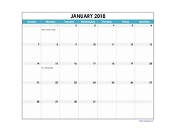 excel monthly calendar 2018