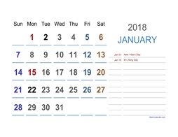 2018 excel calendar  large space