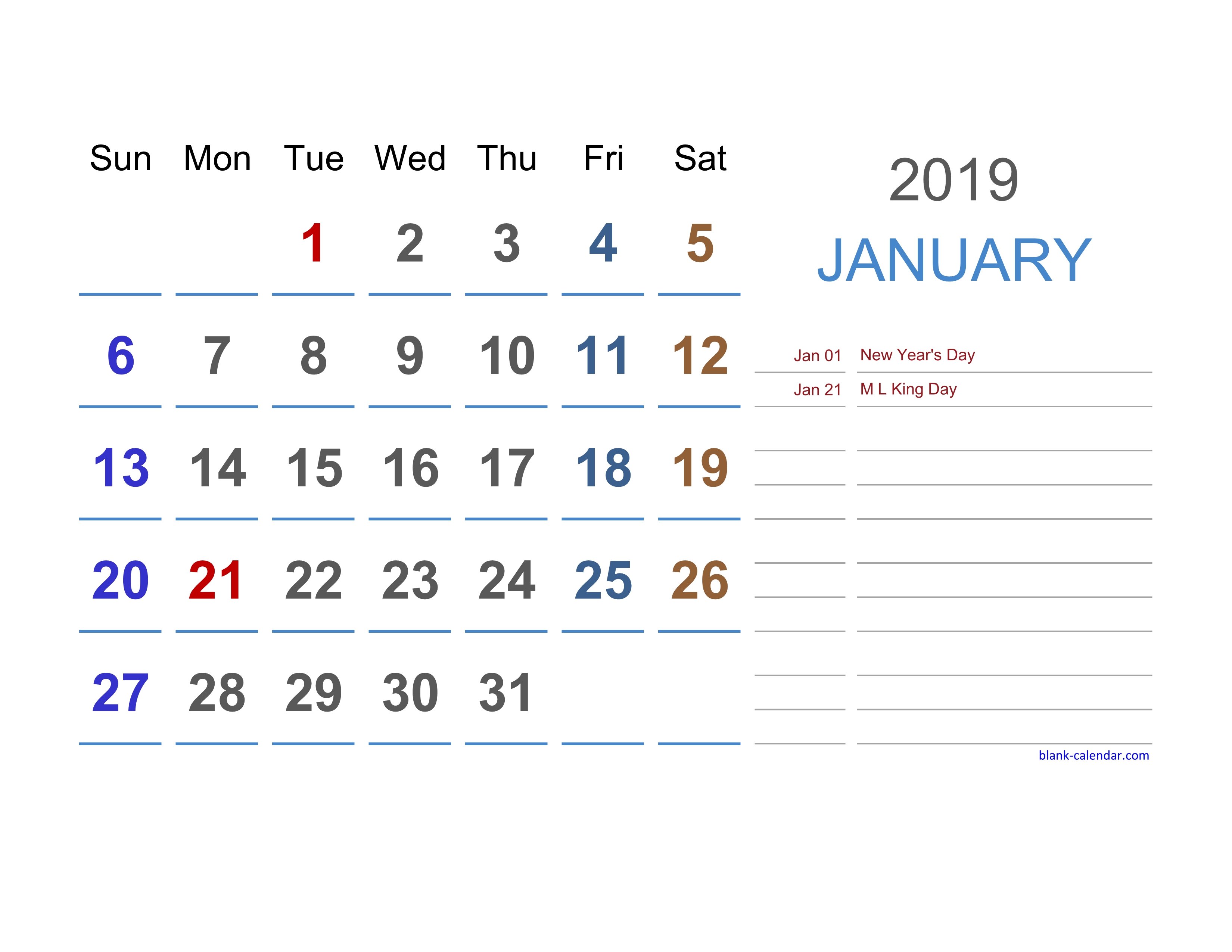 2019 Calendar Printable Yearly Monthly Editable Excel Digital Download