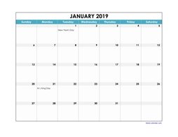 2019 excel calendar large boxes in the grid