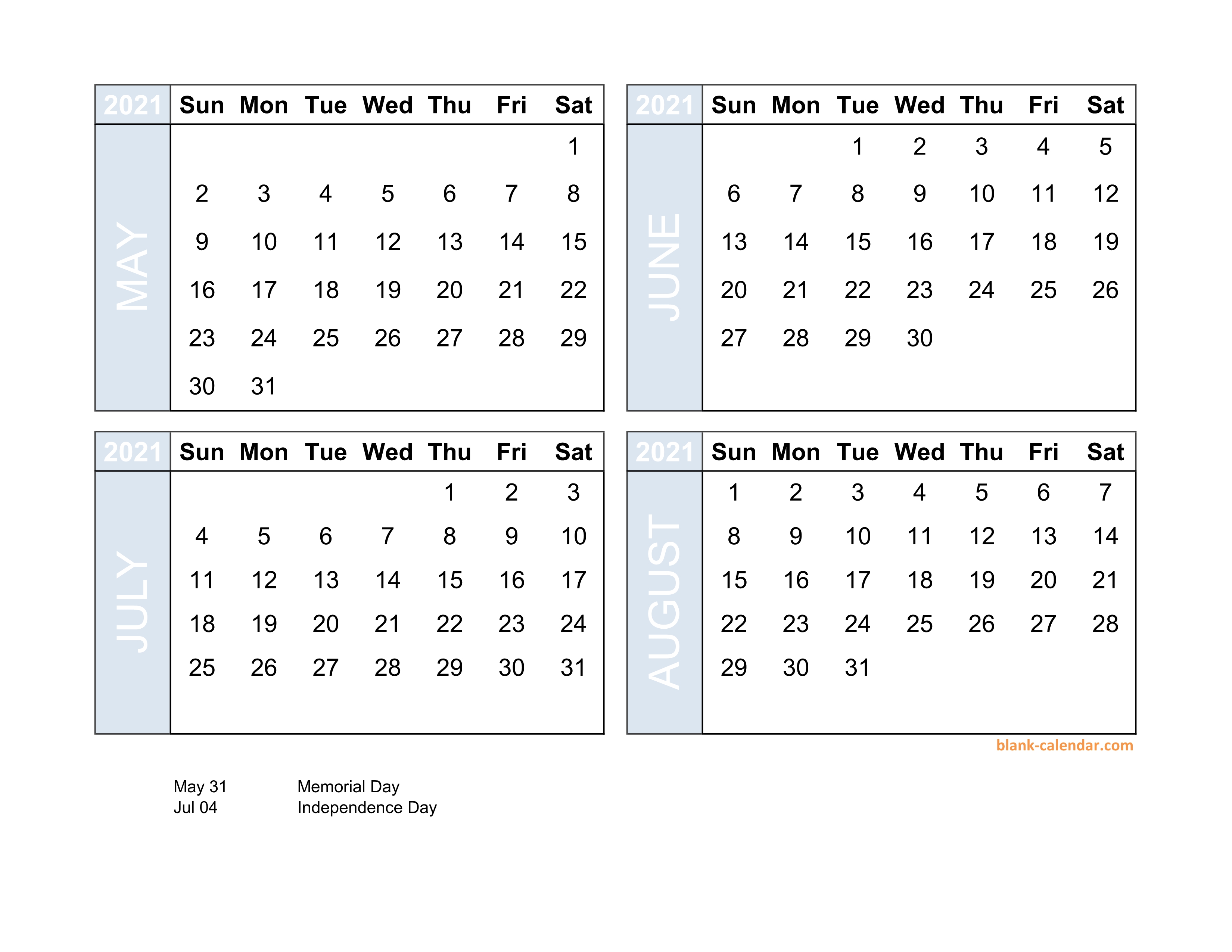 Four Month Calendar 2021 Lunar Calendar