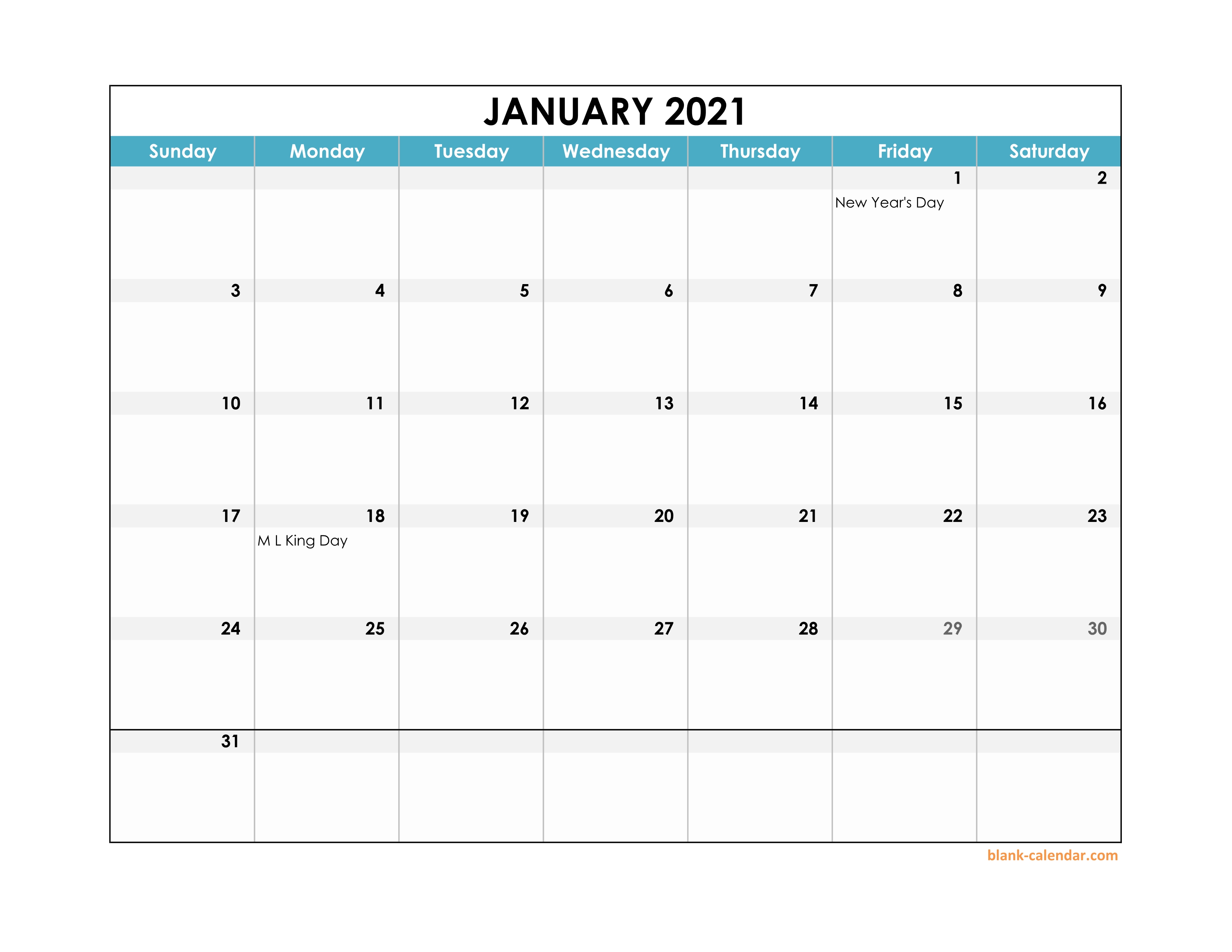 excel weekly calendar 2021 Free Download 2021 Excel Calendar Large Boxes In The Grid Horizontal excel weekly calendar 2021