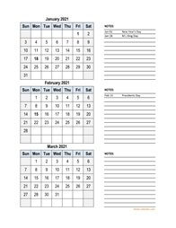 2021 Excel Calendar, 3 months in one excel spreadsheet (vertical)