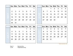 2021 Excel Calendar, four month in landscape format