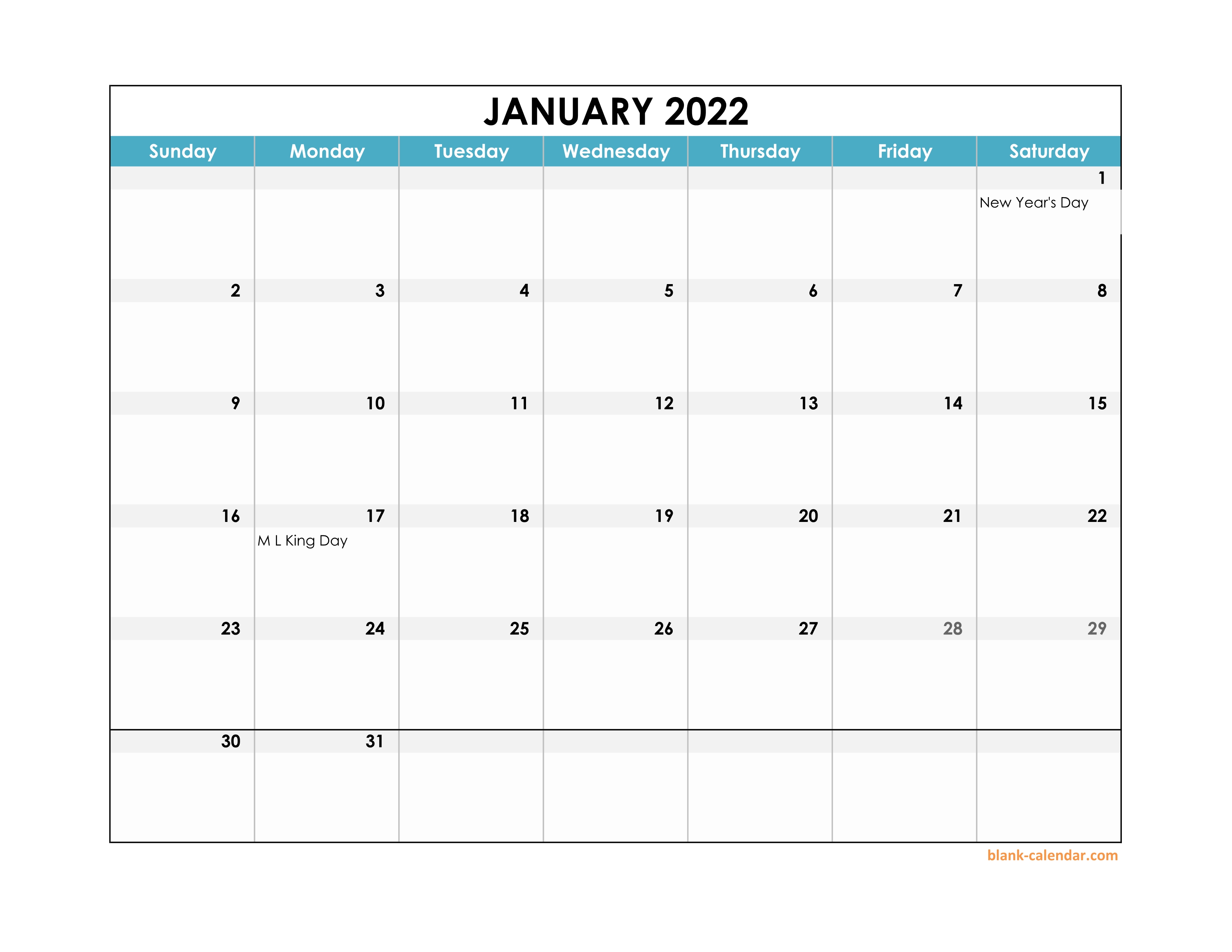 Calendar Template 2022 Excel