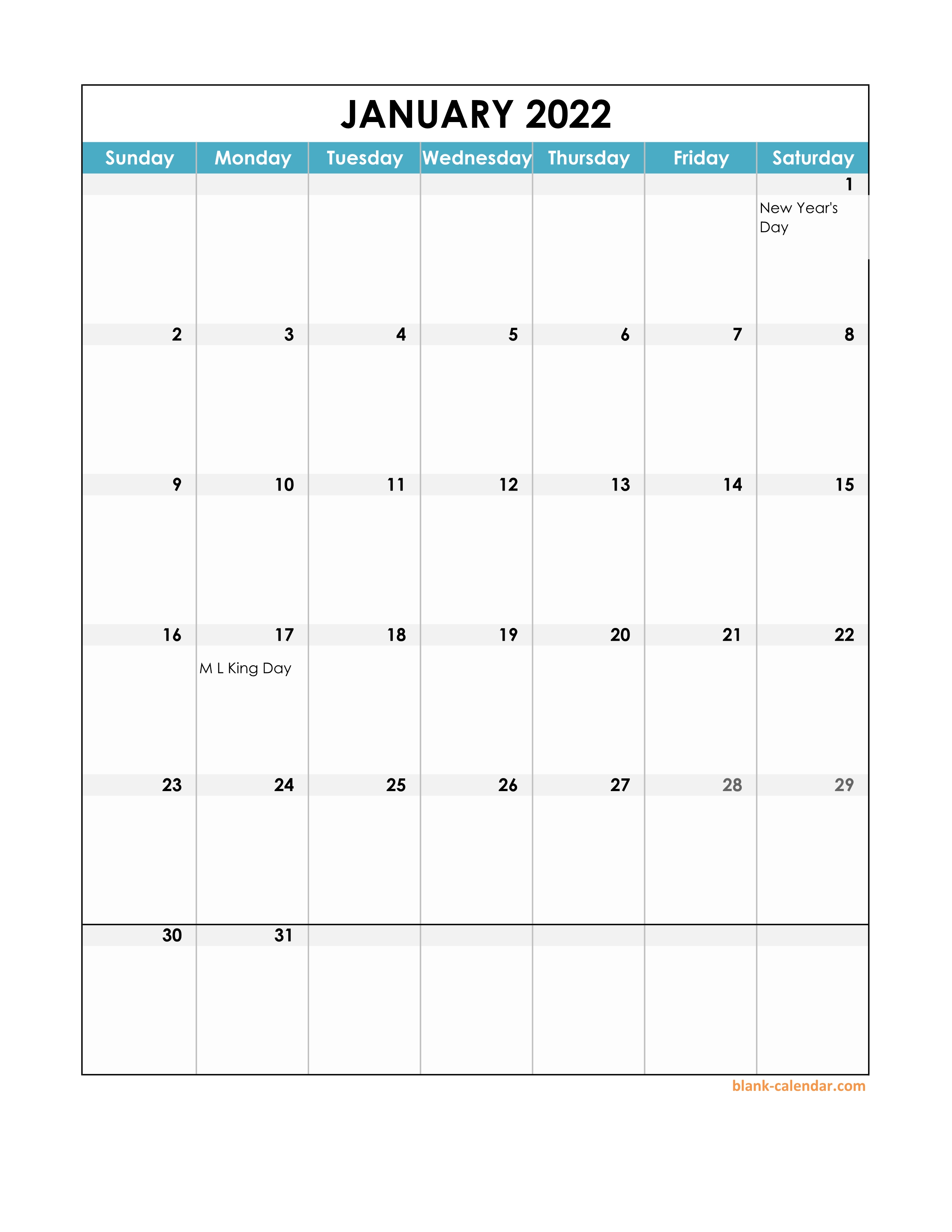 Excel 2022 Calendar Template Free Download 2022 Excel Calendar, Full Page Table Grid, Us Holidays  (Vertical)