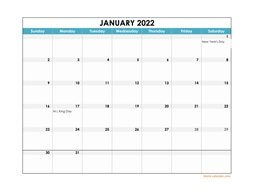 2022 excel calendar large boxes in the grid