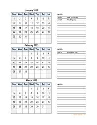 2023 excel calendar, 3 months in one excel spreadsheet