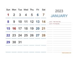 2023 excel calendar  large space