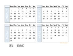 2024 excel calendar, four month in landscape format