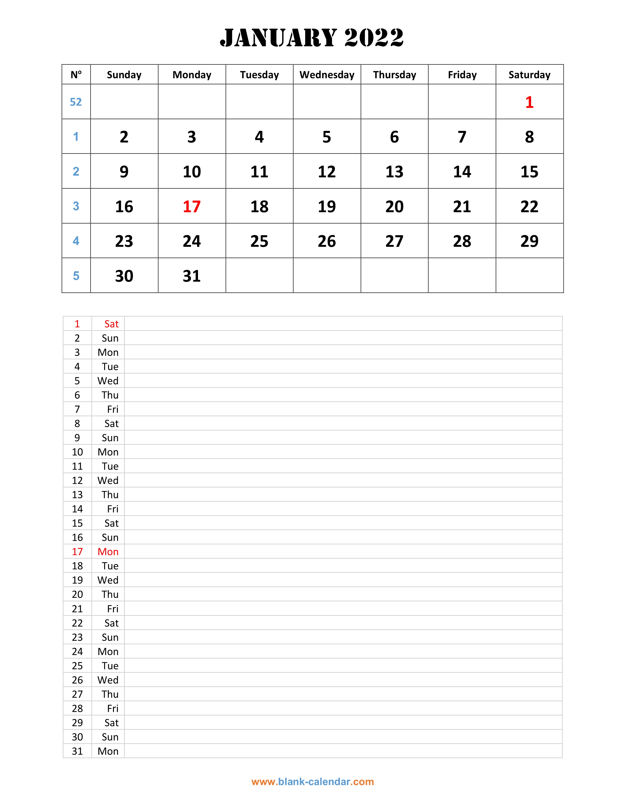 Printable Calendar 2022 With Notes Printable Blank World