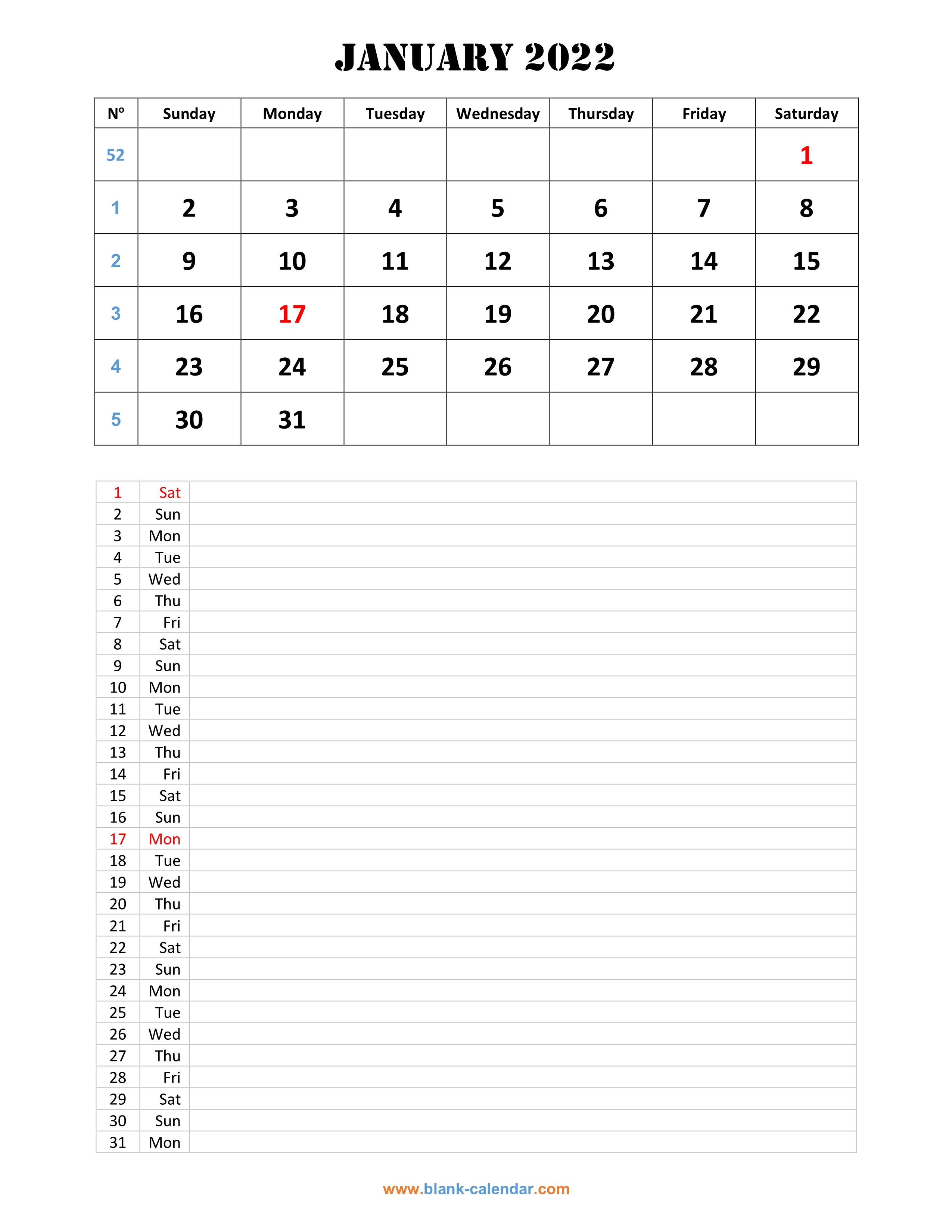 Printable Monthly Calendar 2022 Easyaca
