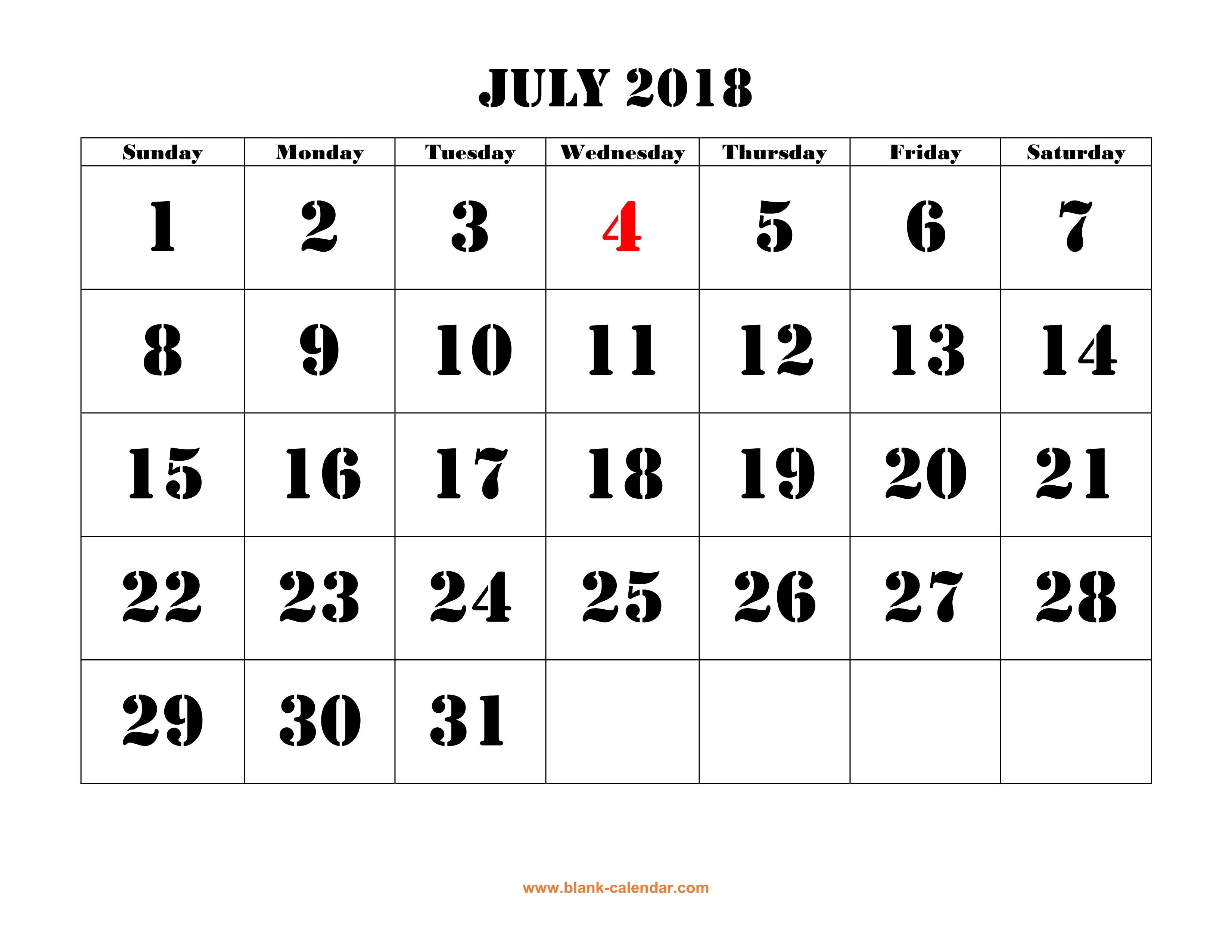 Blank Calendar With Numbers : July printable calendar free download monthly Blank Calendar With Numbers : July printable calendar free download monthly