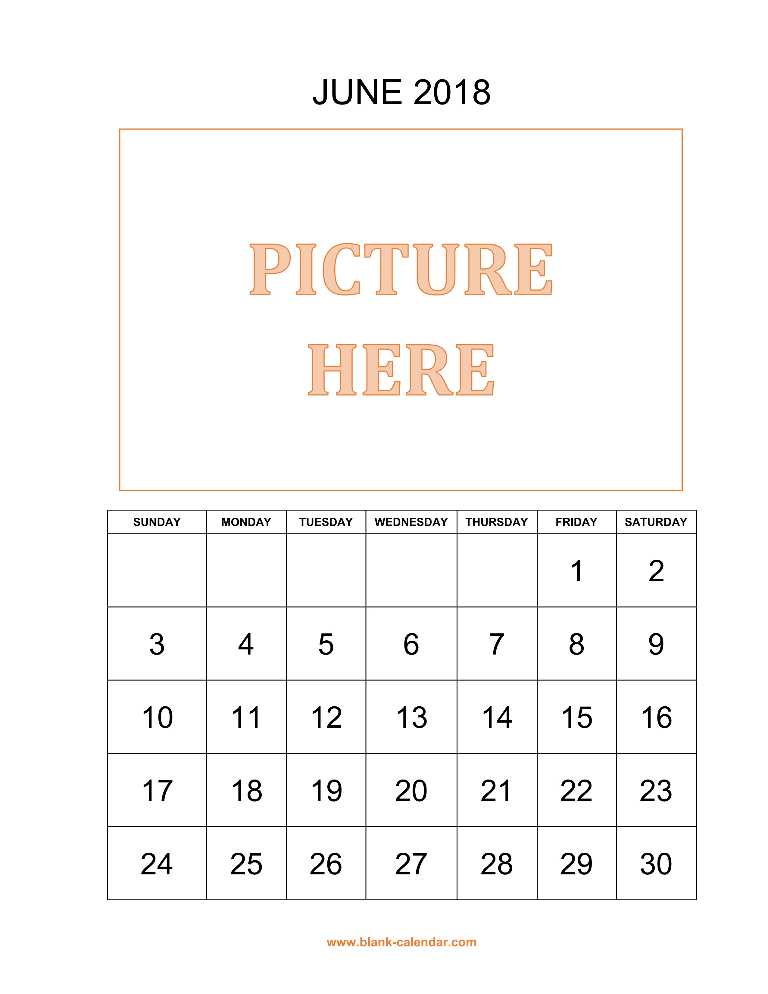 June 2018 Calendar Template Printable 2