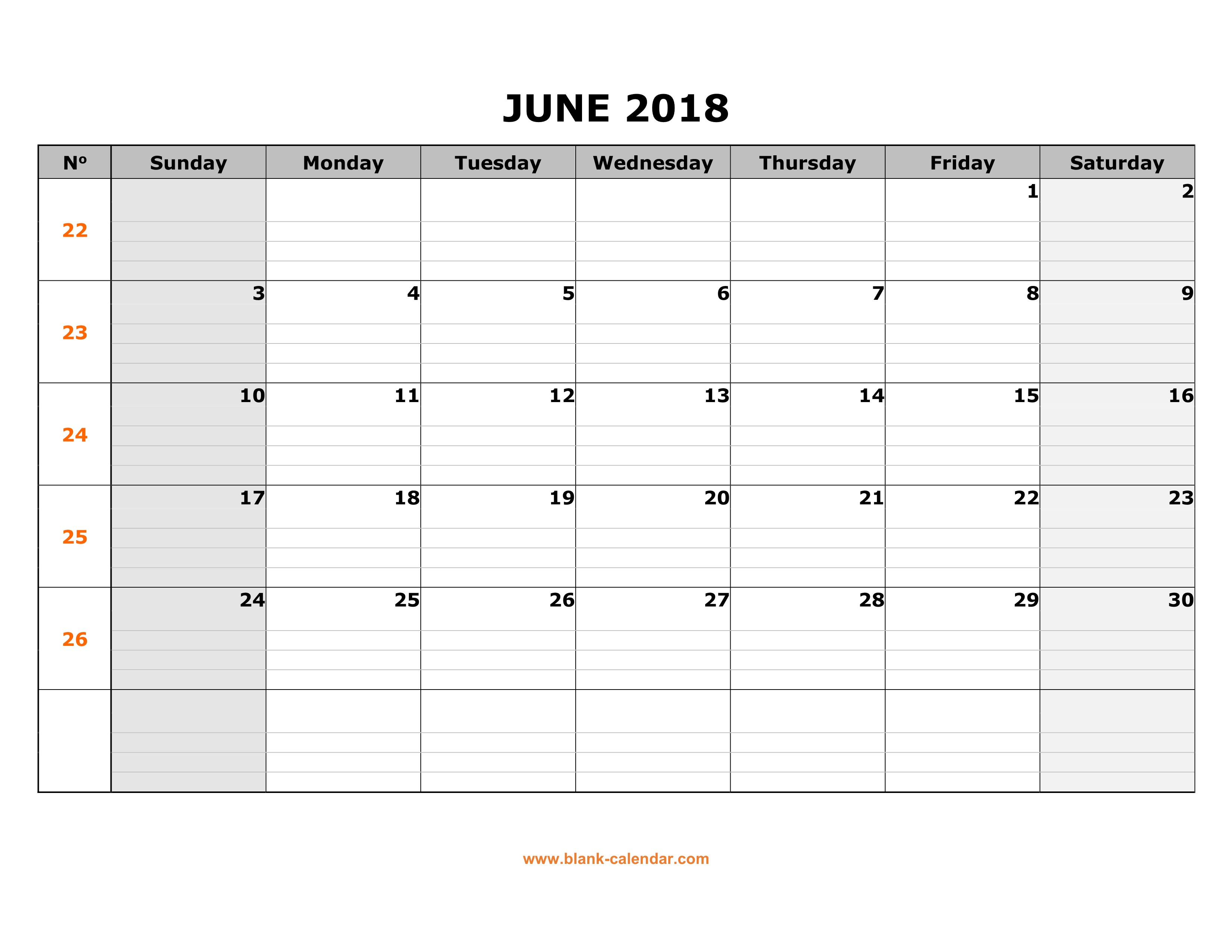 free download printable june 2018 calendar large box grid space for notes