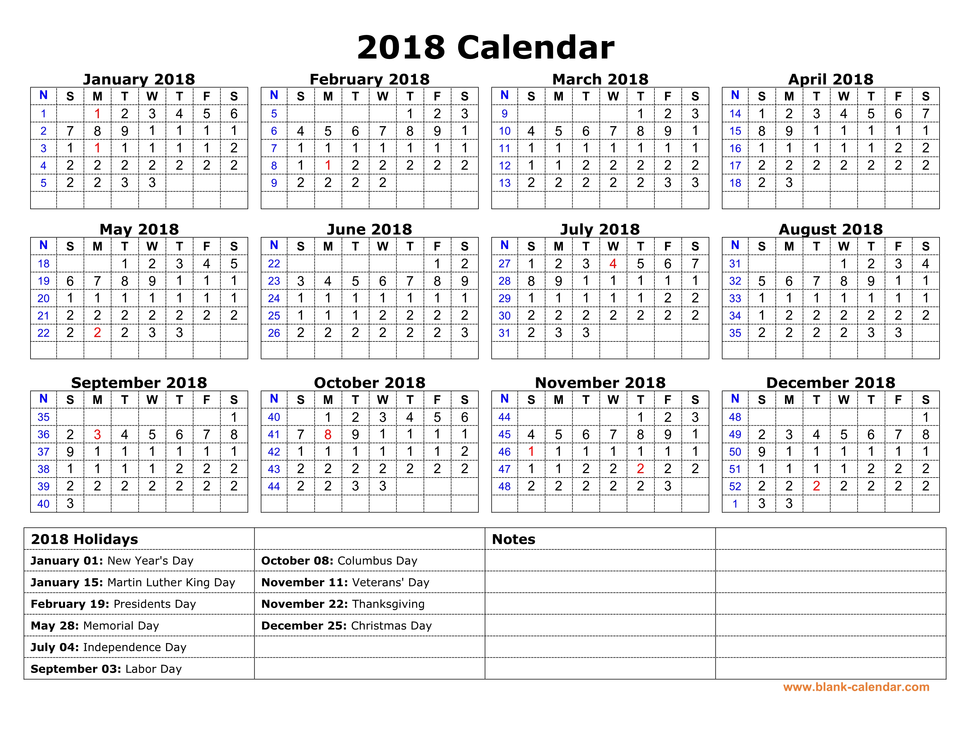 Free Download Printable Calendar 2018 with US Federal ... Free Download Printable Calendar 2018 with US Federal ...