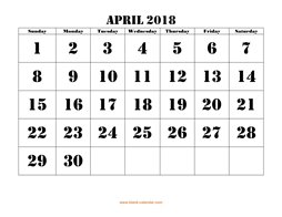 printable april 2018 calendar larger font