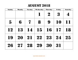 printable august 2018 calendar larger font