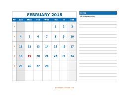 printable february calendar 2018 large space appointment notes