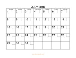 printable july calendar 2018 check boxes