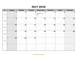 printable july calendar 2018 large box grid
