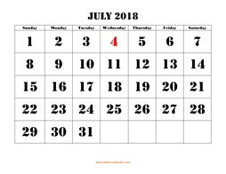 printable july calendar 2018 large font