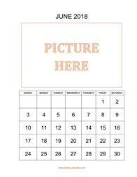 printable june 2018 calendar, pictures can be placed at the top