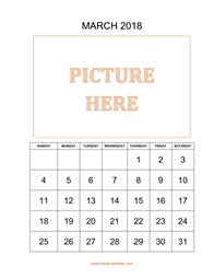 printable march calendar 2018 add picture