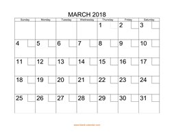Printable March 2018 Calendar with check boxes (horizontal)