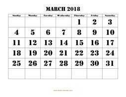 printable march 2018 calendar larger font