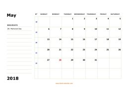 2018 may printable calendar