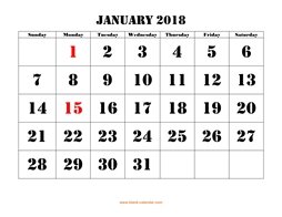 printable monthly calendar 2018 larger font