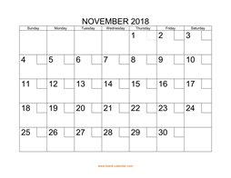 Printable November 2018 Calendar with check boxes (horizontal)