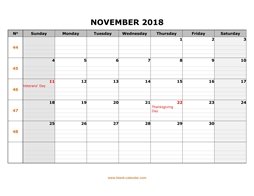 printable november calendar 2018 large box grid